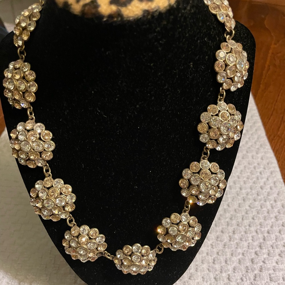 Gorgeous Gold Tone Statement Necklace with Clear Rhinestones